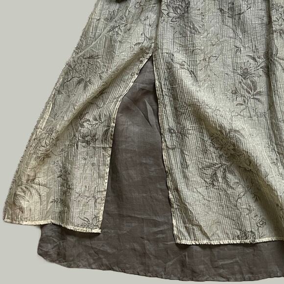 Linen Olive Green Floral Two-Piece Dress Set - Picture 4 of 4